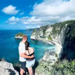Spectacular view of the white sand and turquoise water at Diamond Beach in East Nusa Penida, organized by Nusa Penida Transport Group